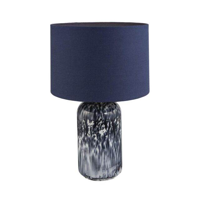Happy Homewares Modern Navy Blue & Smoked Grey Marble Snowflake Glass Table Lamp with Shade in Midnight