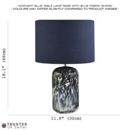 Happy Homewares Modern Navy Blue & Smoked Grey Marble Snowflake Glass Table Lamp with Shade in Midnight - thumbnail 7