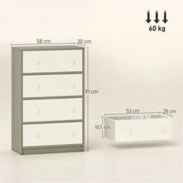 Nordara Chest of Drawers, 4 Drawer Dresser for Bedroom, White & Grey - Size: 100 cm x 60 cm - thumbnail 2