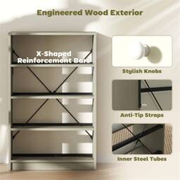 Nordara Chest of Drawers, 4 Drawer Dresser for Bedroom, White & Grey - Size: 100 cm x 60 cm - thumbnail 3