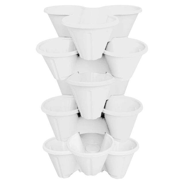 simpa Stackable Tri-Pot Plastic Strawberry Planters 6PC in White - image 1