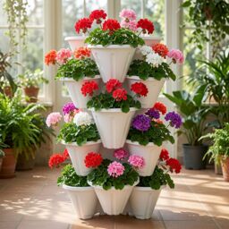 simpa Stackable Tri-Pot Plastic Strawberry Planters 6PC in White - thumbnail 4