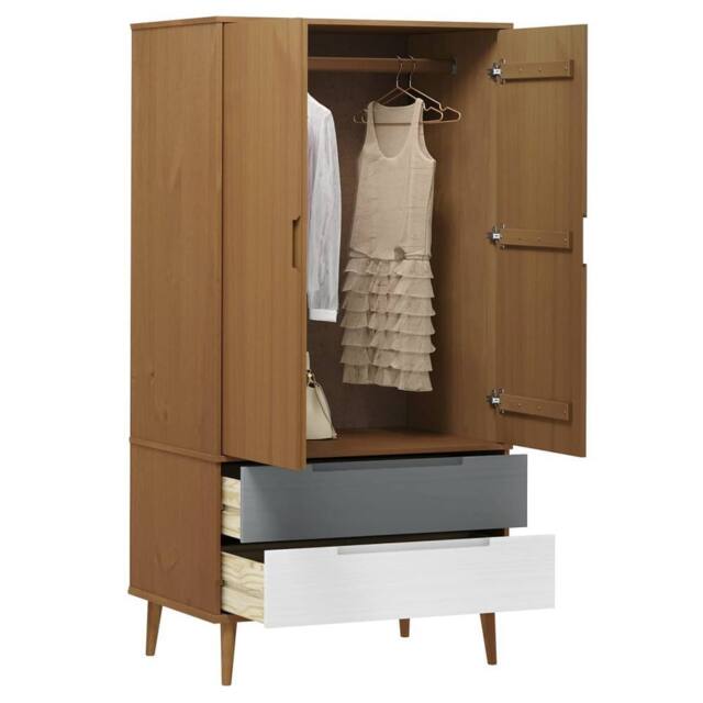Berkfield Home Wardrobe MOLDE Brown 90x55x175 cm Solid Wood Pine - Size: 90 x 55 x 175 cm - image 1