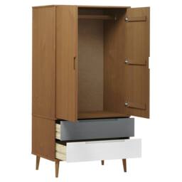 Berkfield Home Wardrobe MOLDE Brown 90x55x175 cm Solid Wood Pine - Size: 90 x 55 x 175 cm - thumbnail 5