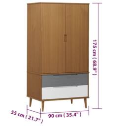 Berkfield Home Wardrobe MOLDE Brown 90x55x175 cm Solid Wood Pine - Size: 90 x 55 x 175 cm - thumbnail 8
