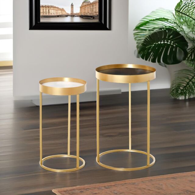 Pirlo Plush Set Of 2 Nesting Tables With Metal Gold Frame - image 1
