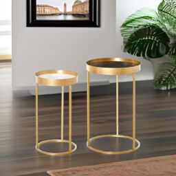 Pirlo Plush Set Of 2 Nesting Tables With Metal Gold Frame