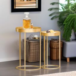 Pirlo Plush Set Of 2 Nesting Tables With Metal Gold Frame - thumbnail 2