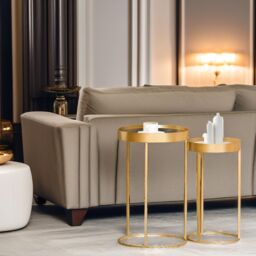 Pirlo Plush Set Of 2 Nesting Tables With Metal Gold Frame - thumbnail 5