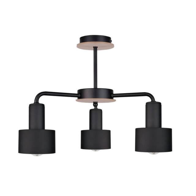 Netlighting Luce Multi Arm Semi Flush Ceiling Light Black Wood 44cm 3x E27