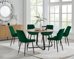 FurnitureboxUK Santorini Brown Round Dining Table & 6 Pesaro Black Leg Chairs in Green - thumbnail 1