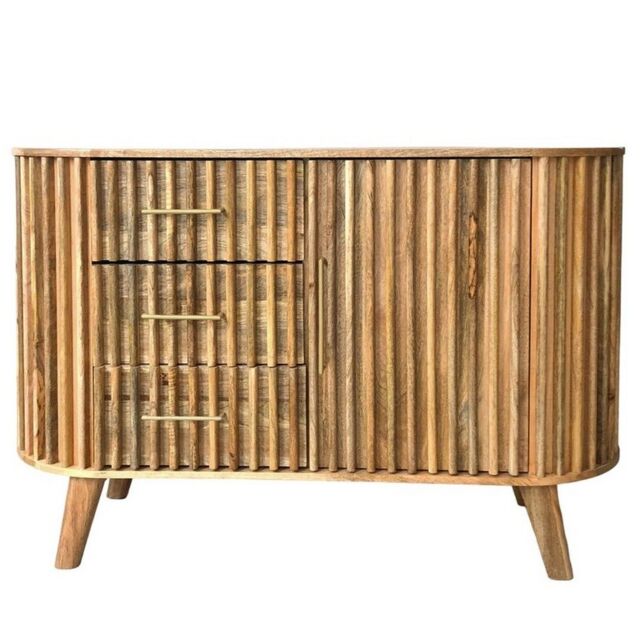 Jaipur Furniture Ltd Slatted One Door 3 Drawer Sideboard - Mango Wood - L45 x W118 x H80 cm - Mango Light Finish - Assembly Required in Brown - image 1