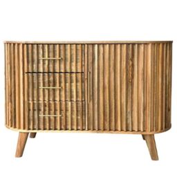 Jaipur Furniture Ltd Slatted One Door 3 Drawer Sideboard - Mango Wood - L45 x W118 x H80 cm - Mango Light Finish - Assembly Required in Brown - thumbnail 1