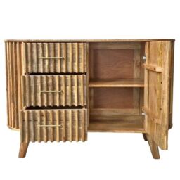 Jaipur Furniture Ltd Slatted One Door 3 Drawer Sideboard - Mango Wood - L45 x W118 x H80 cm - Mango Light Finish - Assembly Required in Brown - thumbnail 3
