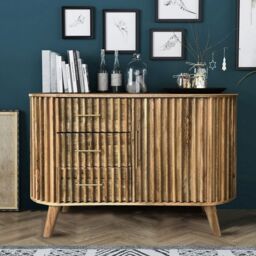 Jaipur Furniture Ltd Slatted One Door 3 Drawer Sideboard - Mango Wood - L45 x W118 x H80 cm - Mango Light Finish - Assembly Required in Brown - thumbnail 6