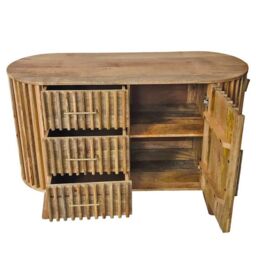 Jaipur Furniture Ltd Slatted One Door 3 Drawer Sideboard - Mango Wood - L45 x W118 x H80 cm - Mango Light Finish - Assembly Required in Brown - thumbnail 4