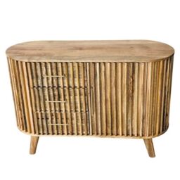 Jaipur Furniture Ltd Slatted One Door 3 Drawer Sideboard - Mango Wood - L45 x W118 x H80 cm - Mango Light Finish - Assembly Required in Brown - thumbnail 2