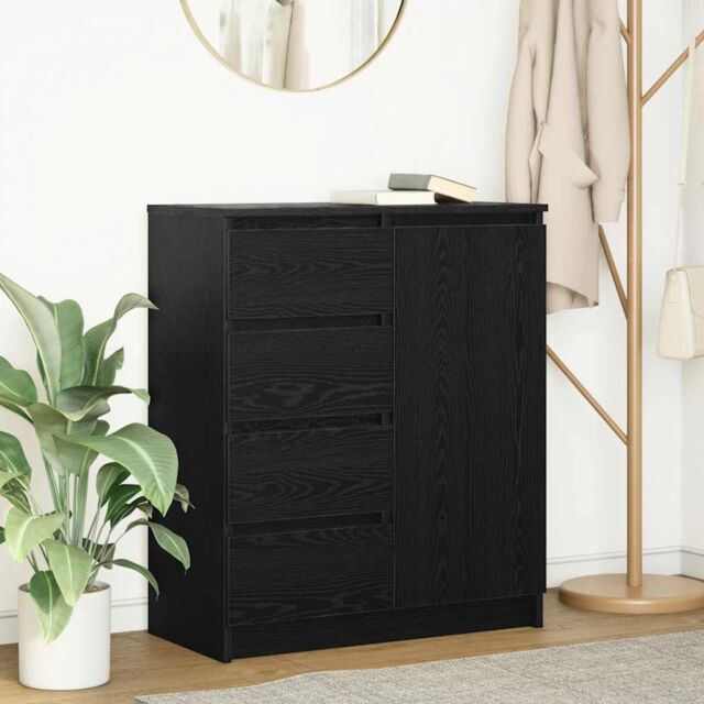 Berkfield Home Sideboard with Drawers Black Oak 71x35x84 cm Engineered Wood - Size: 71 x 35 x 84 cm - image 1