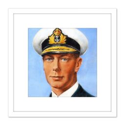 Artery8 Timym Portrait King George VI England UK Painting 8X8 Inch Square Wooden Framed Wall Art Print Picture with Mount in White - thumbnail 1
