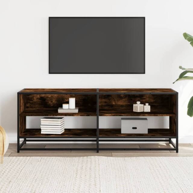 Berkfield Home TV Cabinet Smoked Oak 120.5x40x46 cm Engineered Wood & Metal in Brown - image 1