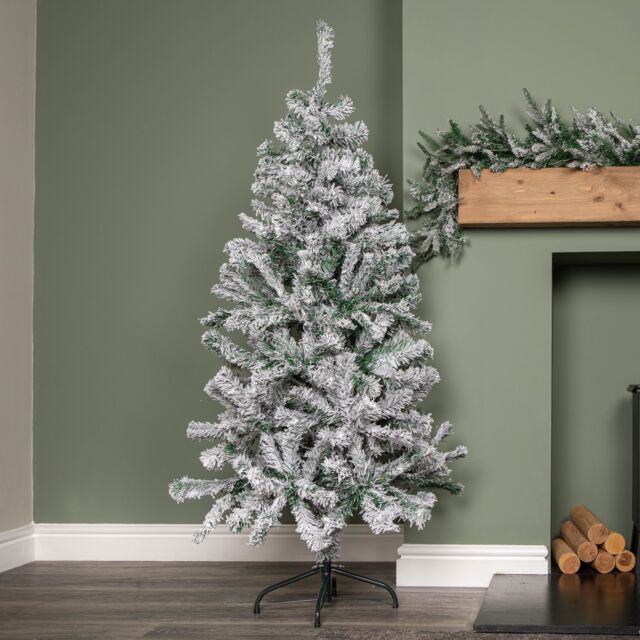 Samuel Alexander 5ft (1.5m) Snow Flocked Artificial Christmas Tree with Green Metal Stand & 285 Tips - image 1