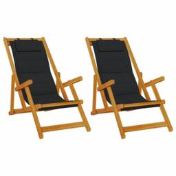 Berkfield Home Durable Folding Beach Chairs Set of 2 Black Textilene 61.5 x 110 - thumbnail 3