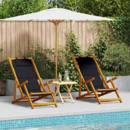 Berkfield Home Durable Folding Beach Chairs Set of 2 Black Textilene 61.5 x 110 - thumbnail 2