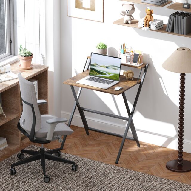 HOMCOM 70 cm Folding Computer Desk for Small Spaces Bedroom in Brown - image 1