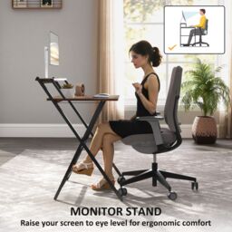 HOMCOM 70 cm Folding Computer Desk for Small Spaces Bedroom in Brown - thumbnail 6