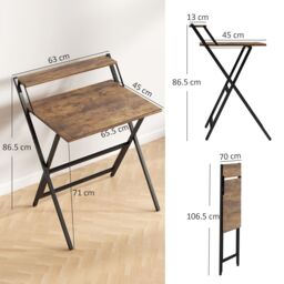 HOMCOM 70 cm Folding Computer Desk for Small Spaces Bedroom in Brown - thumbnail 3