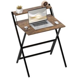 HOMCOM 70 cm Folding Computer Desk for Small Spaces Bedroom in Brown - thumbnail 2