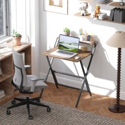 HOMCOM 70 cm Folding Computer Desk for Small Spaces Bedroom in Brown - thumbnail 1