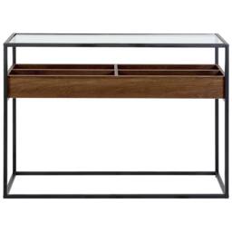 Wyld and Coco Console Dark Brown Glass Top 110 x 40 cm Metal Frame Storage - thumbnail 4