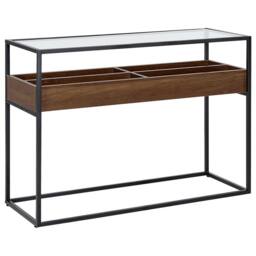 Wyld and Coco Console Dark Brown Glass Top 110 x 40 cm Metal Frame Storage - thumbnail 2