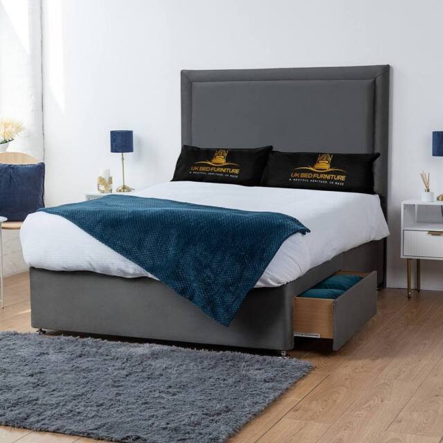 UK Bed Furniture Ascot Divan Bed with 2 Drawers Same Side & 26 Inch headboard in Charcoal - Size: King - image 1
