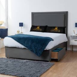 UK Bed Furniture Ascot Divan Bed with 2 Drawers Same Side & 26 Inch headboard in Charcoal - Size: King