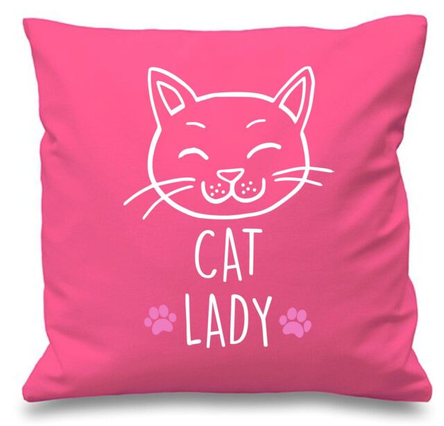 "60 SECOND MAKEOVER Pink Cushion Cover Cat Lady 16"" x 16"" Mum Friend Gift Decorative - Size: 40 cm x 40 cm"