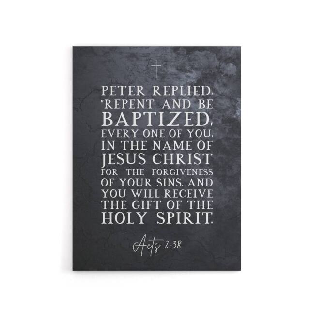 "Artery8 Acts 2 38 Repent & Be Baptized Bible Quote Canvas Wall Art Print in Grey - Size: W18"" x H24""" - image 1