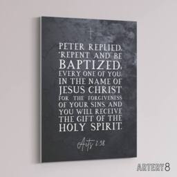 "Artery8 Acts 2 38 Repent & Be Baptized Bible Quote Canvas Wall Art Print in Grey - Size: W18"" x H24""" - thumbnail 2