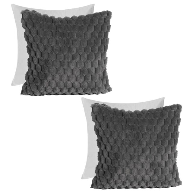 OHS 2 Pack Waffle Faux Fur Filled Cushion Covers - 45 x 45cm in Charcoal - Size: 45 cm x 45 cm - image 1