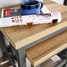 Home Source Nest of 2 Tables Coffee Occasional Side End 36mm Oak Top Nested Set in Dark Grey - thumbnail 3
