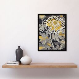 "Artery8 Yellow Chrysanthemum Flower Detailed Artwork Framed Art Print - Size: W12"" x H16""" - thumbnail 4