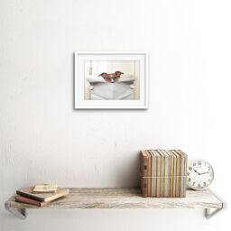 "Artery8 Wall Art Print Photo Mock Jack Russell Toilet Reading Newspaper Artwork Framed 9X7 Inch in White - Size: W7"" x H9""" - thumbnail 2