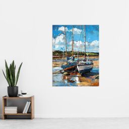 "Artery8 Two Sailboats on Alnmouth Beach Painting Coastal Wall Art Print in Blue - Size: W24"" x H32""" - thumbnail 4