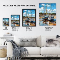 "Artery8 Two Sailboats on Alnmouth Beach Painting Coastal Wall Art Print in Blue - Size: W24"" x H32""" - thumbnail 3