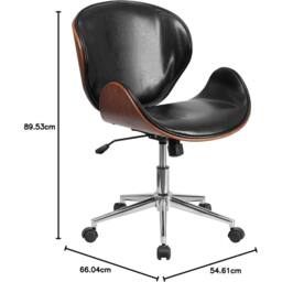 Havendro Black Leather Swivel Executive Office Chair Walnut Tilt Lock - thumbnail 2
