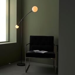 Loops Matt Black Standing Twin Floor Lamp Light - Gloss Opal Glass Shades - Adjustable - thumbnail 4
