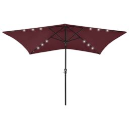 Berkfield Home Parasol with LEDs & Steel Pole Bordeaux Red 2x3 m - thumbnail 1