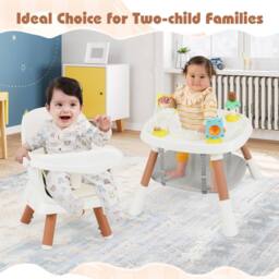 Gymax 16-in-1 Convertible High Chair Table & Chair Set With Removable Tray in White - thumbnail 3