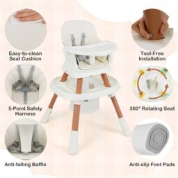 Gymax 16-in-1 Convertible High Chair Table & Chair Set With Removable Tray in White - thumbnail 9